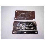 (2) WWII Original 1943 Indiana License Plates