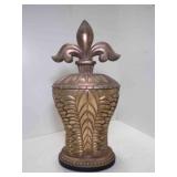 18" Tall Decorative Lidded Urn Ornate Fleur de Lis