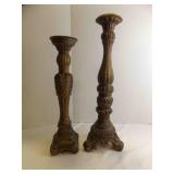 Pair Of Ornate Gold-toned Resin Pillar Candlestick
