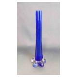 Vintage Cobalt Blue Cased Glass Elephant Foot Vase