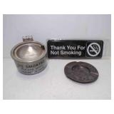 No Smoking Sign & 2 Ashtrays - 1 is Wall Mount