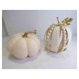 (2) Cream & Gold Metal & Wood Bead Pumpkin Candle
