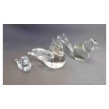 3 Hand-Blown Crystal Clear Bird Family Figurines