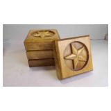 Set of 4 Carved Wooden Texas Star Rosette Pattern