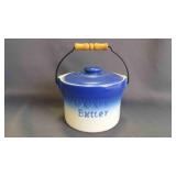 Vintage Blue and White Ceramic Butter Crock Jar