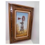 Framed Oil Painting Rustic Farm Windmill Scene