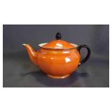 Vintage Orange Ceramic Glazed Tea Pot w/Handle