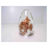 Vintage Egg Shaped Art Glass Paper Weight Copper