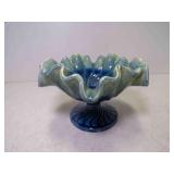 Vintage Pottery Pedestal Compote Bowl Blue, Green
