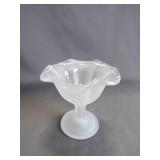 Vintage Frosted Satin Glass Pedestal Dessert Dish