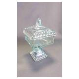 Vintage Clear/Teal Colored Pedestal Candy Dish w/