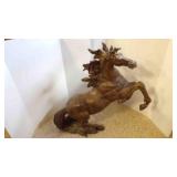 Heavy Metal Bronze Toned Rearing Horse Sculpture