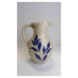 Vintage Salt-Glazed Cobalt Leaf Pattern Pitcher