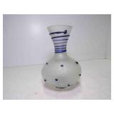 Vintage Frosted Art Glass Vase w/Cobalt Blue