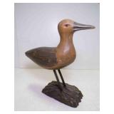 Rustic Hand Carved Wooden Shore Bird Sculpture