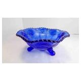 Vintage Fenton Stag & Holly Cobalt Blue Glass Bowl