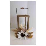 Rustic Wood Lantern Tabletop Centerpiece w/Foliage