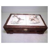 Vintage Carved Wooden Trinket Box Ceramic Tiles