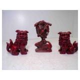 (2) Red Resin Chinese Guardian Foo Dogs & Buddha