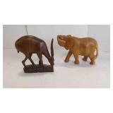 (2) Hand-Carved Wooden Animal Rustic Figurines