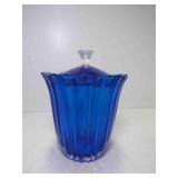 Vintage Cobalt Blue Glass Covered Jar or Biscuit