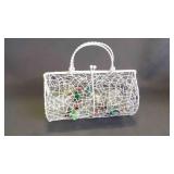 Vintage White Wire Basket Filled w/ Empty Bottles