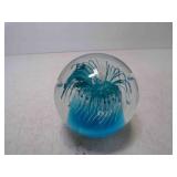 Hand Blown Art Glass Sphere Paperweight Teal Sea