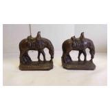 Vintage Cast-Iron Saddled Grazing Horse Bookends