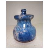 Handmade Studio Pottery Lidded Jar Glossy Blue