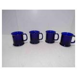 (4) Vintage Cobalt Blue Glass Coffee Mugs USA