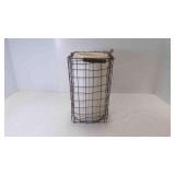 Rustic Tall Wire Basket w/Wooden Handle & Plastic