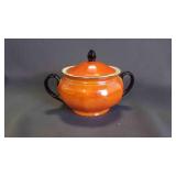Vintage Orange Ceramic Glazed Lidded Sugar Bowl