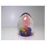 Hand Blown Egg Shaped Art Glass Paper Weight Clear
