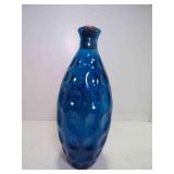 Vintage Blue Over Clear Glass Thumbprint Vase