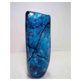Hand Blown Art Glass Triangular Vase Blue & Black
