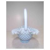 Baby Blue Glass Hobnail Basket Ruffled Rim