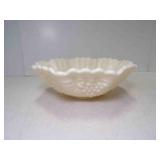 Vintage Yellow Tinted Milk Glass Ruffled Bowl with