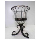 Decorative Footed Glass Vessel Black Metal Cage