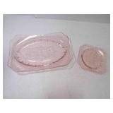2 Vintage Pink Depression Glass Serving Trays