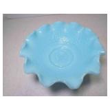 Vintage Baby Blue Milk Glass Fenton Bowl w/Ruffle