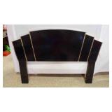 1980's Art Deco Black Lacquer/Brass Headboard