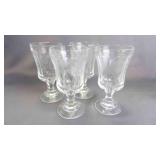4 Beautiful Vintage Pressed-Glass Etched Goblets