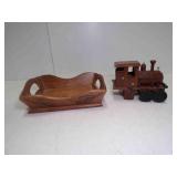 Vintage Teleflora Wood Tray & Wood Train Music Box