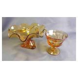 2 Distinctive Vintage Amber Art Glass Pieces