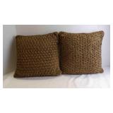 2 Light Brown Honeycomb Textured Throw Pillows