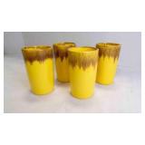 4 Vintage Ceramic Yellow/Brown Drip Glaze Tumblers