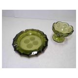 Vintage Fostoria Olive Green Glass Coin Ashtray
