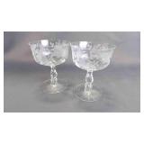 2 Elegant Vintage Beverage Crystal Glass Goblets