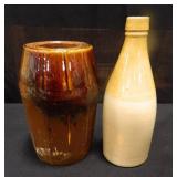 Peoria Pottery Container and Stoneware Bottle