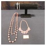 Beads; Necklace w/red stones and rhinestones